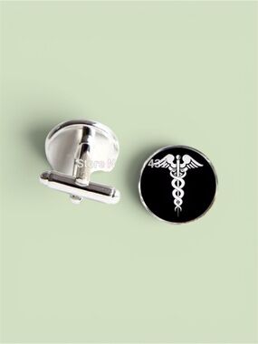 Medical Caduceus Black Cufflinks - Professional Mens Accessory